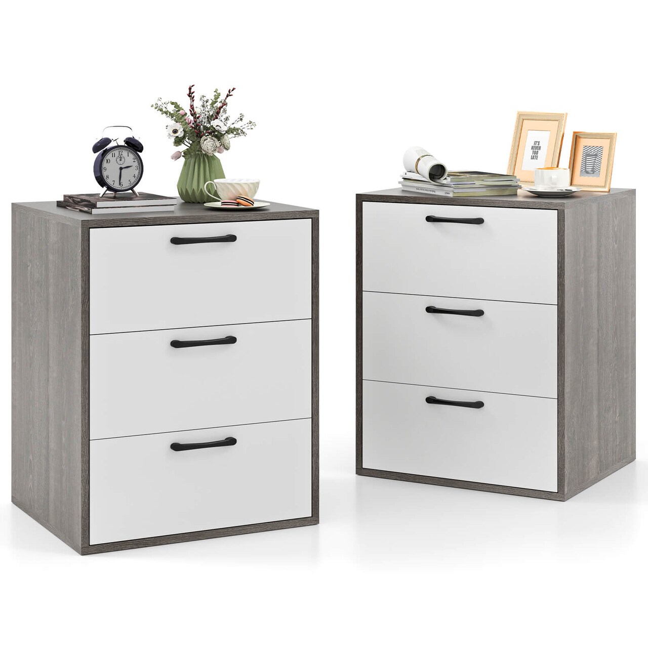 Costway 1/2 PCS 3 Drawer Dresser Chest of Drawer Storage Cabinet with Wide Storage Space Organizer